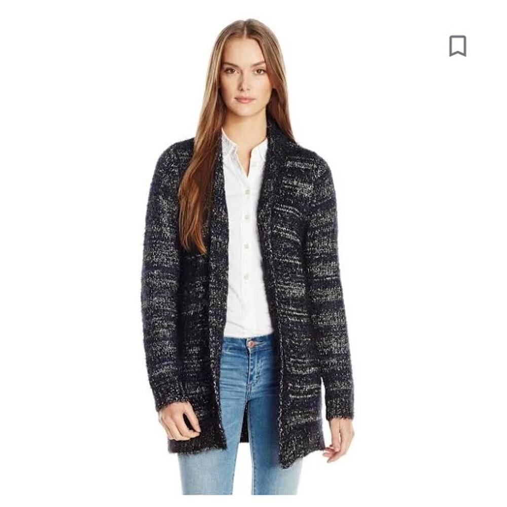 Lucky Brand Women Blue Multi Shine Stripe Cardigan 7W51330 fuzzy knit striped M